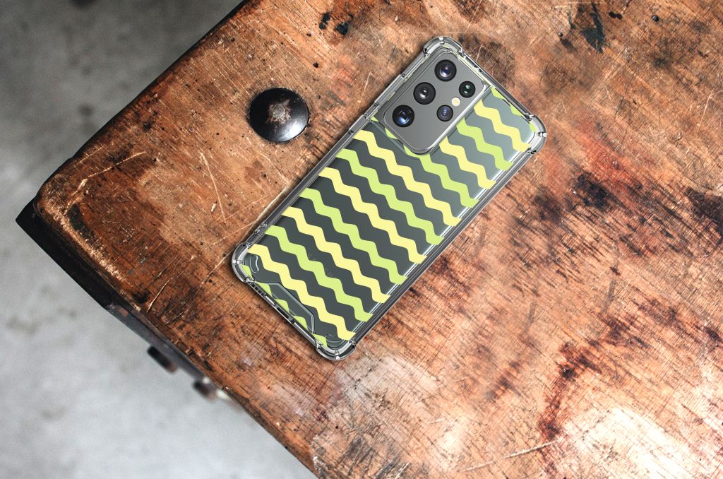 Samsung Galaxy S21 Ultra Doorzichtige Silicone Hoesje Waves Yellow B2C Telecom