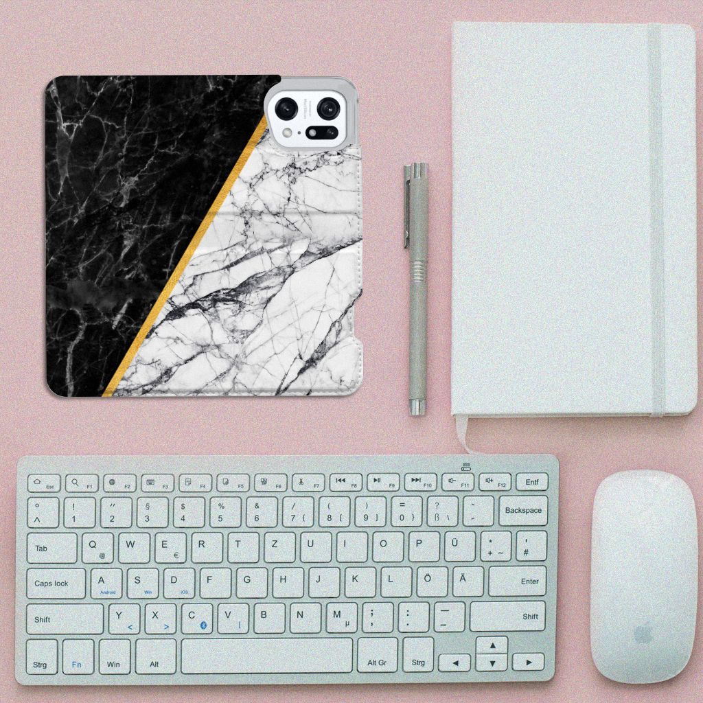 OPPO Find X5 Pro Standcase Marmer Wit Zwart - Origineel Cadeau Man - B2C Telecom