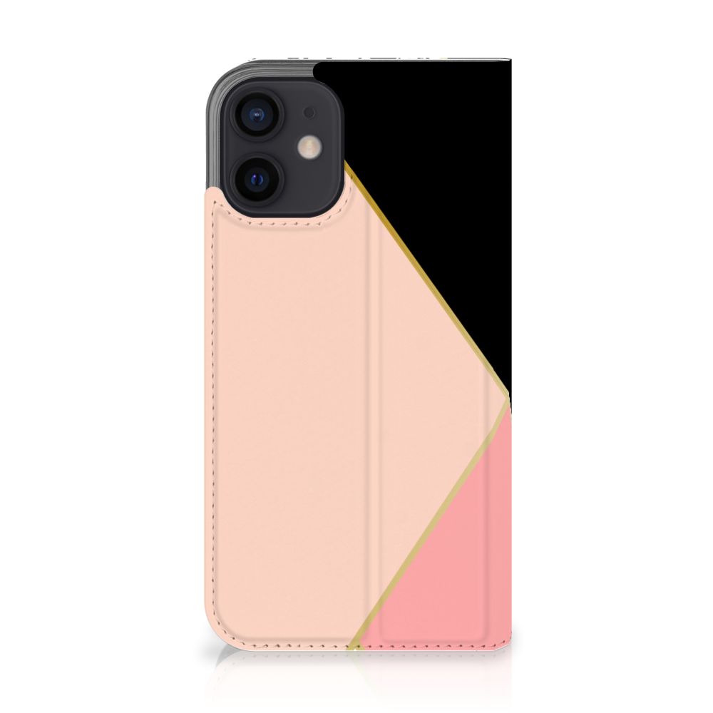 iPhone 12 Mini Stand Case Zwart Roze Vormen - B2C Telecom