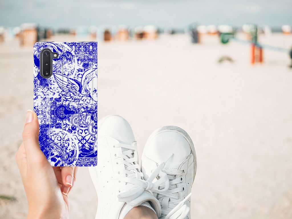 Mobiel BookCase Samsung Galaxy Note 10 Angel Skull Blauw