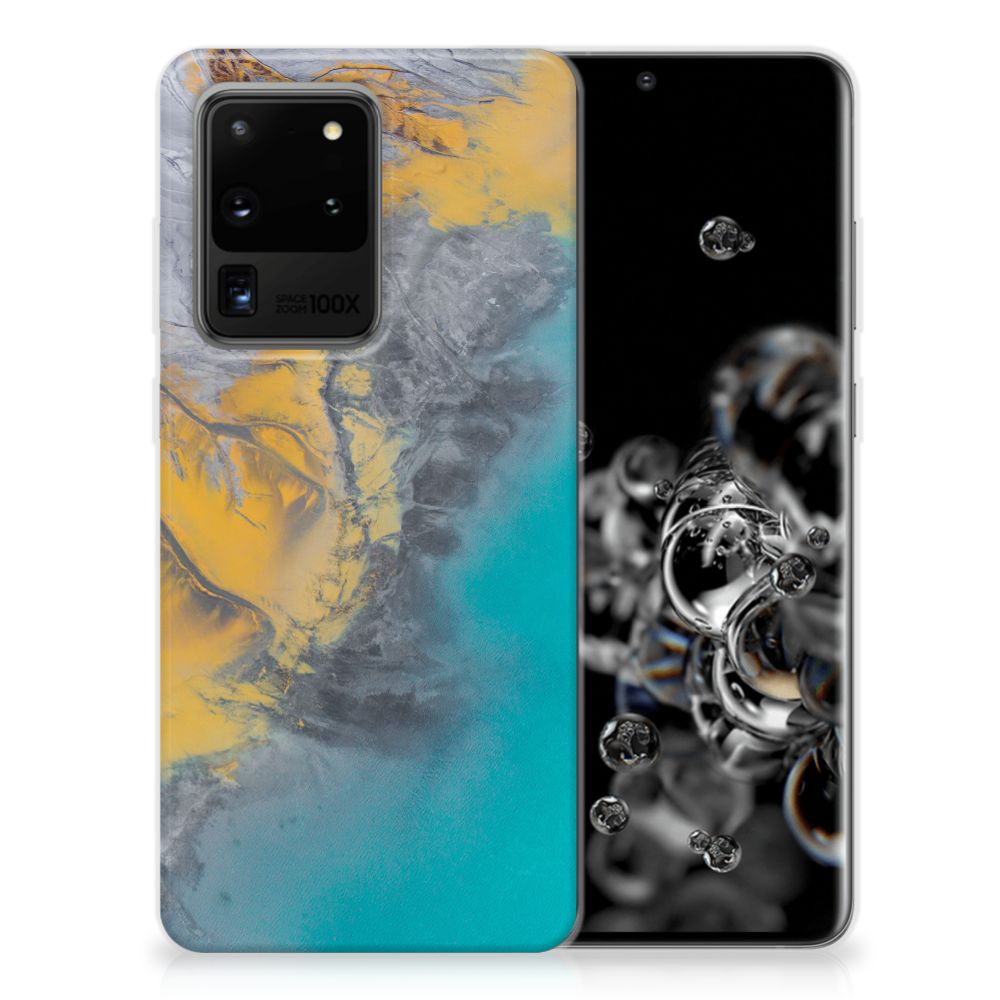 Samsung Galaxy S20 Ultra TPU Siliconen Hoesje Marble Blue Gold B2C Telecom
