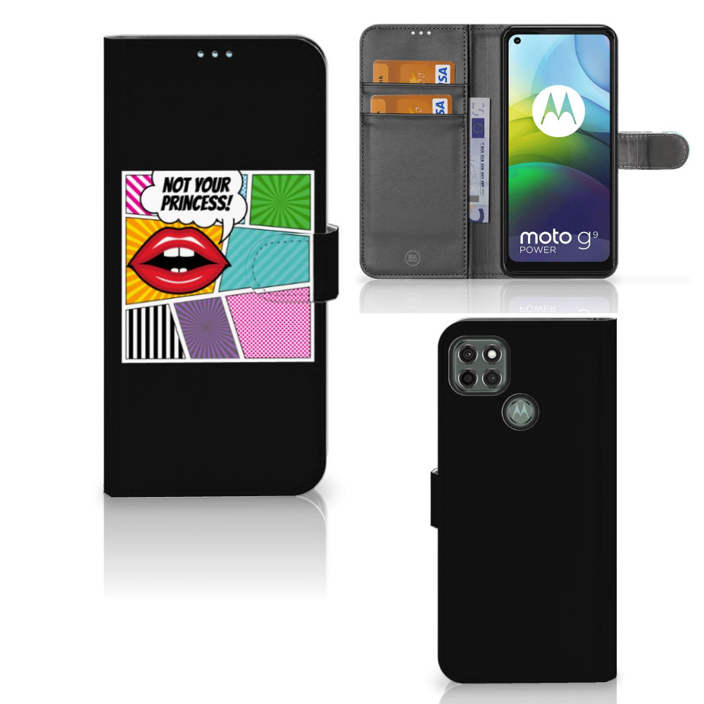 Motorola Moto G9 Power Wallet Case met Pasjes Popart Princess