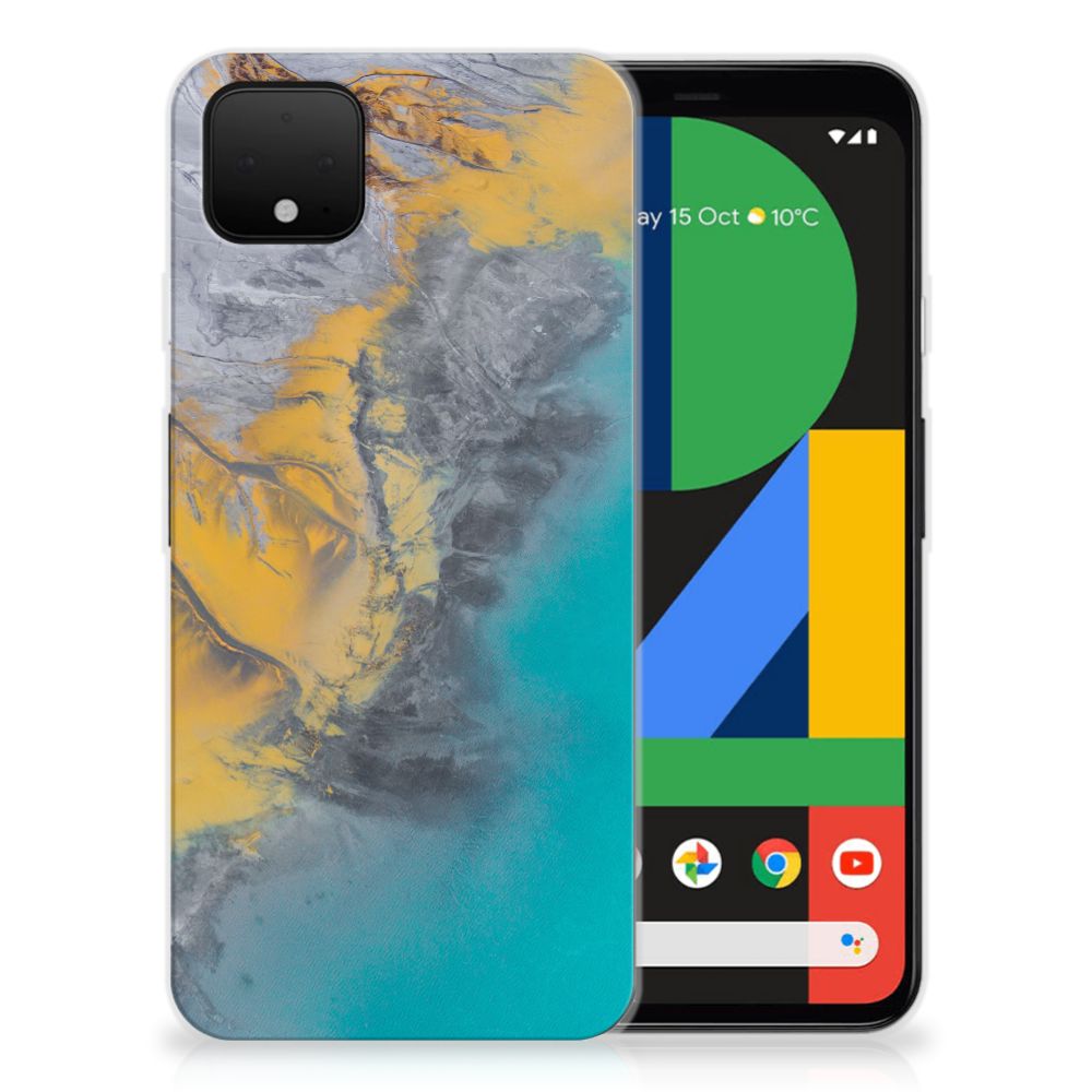 Google Pixel 4 XL TPU Siliconen Hoesje Marble Blue Gold