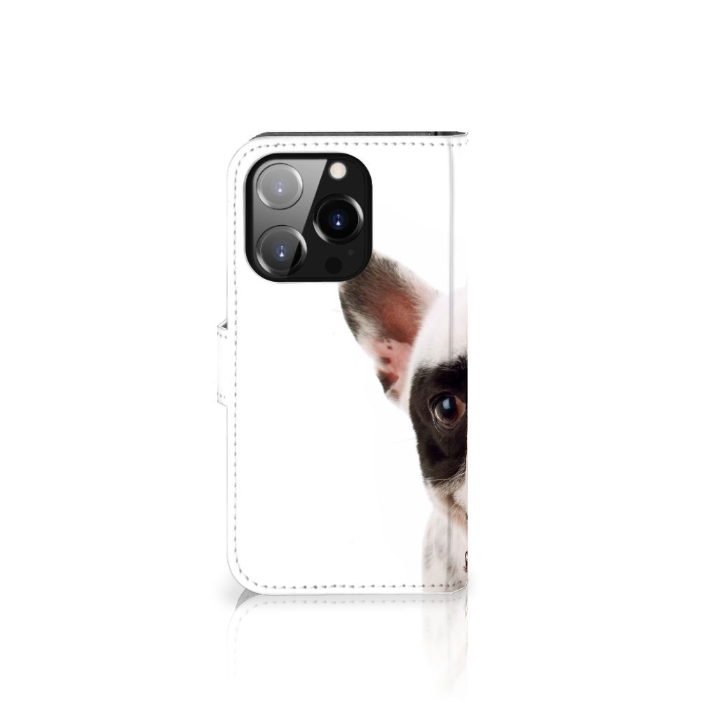 iPhone 14 Pro Telefoonhoesje met Pasjes Franse Bulldog met schattige hond in close-up 🐶