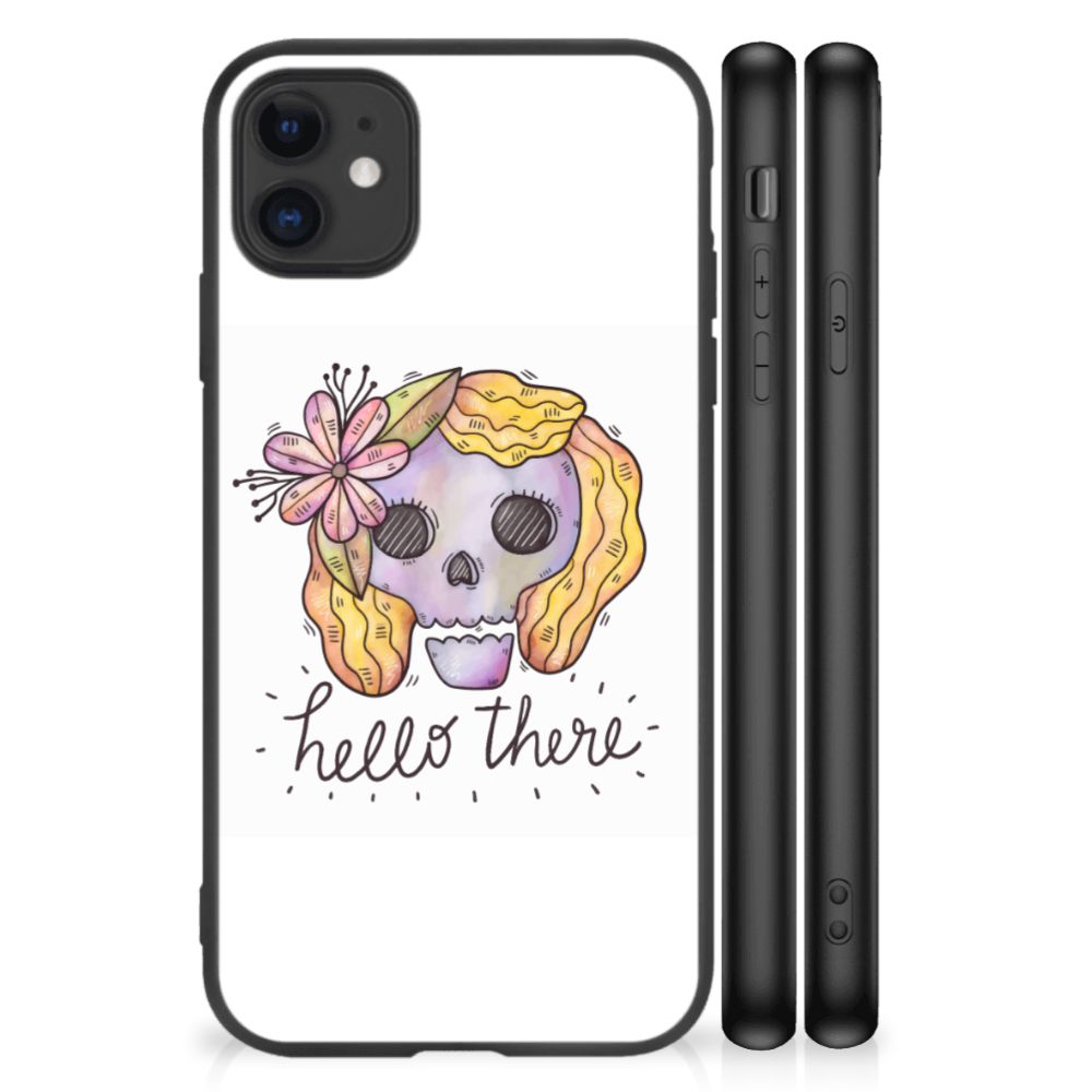 Telefoonhoesje iPhone 11 Boho Skull met kleurrijke skull print en tekst 'hello there'