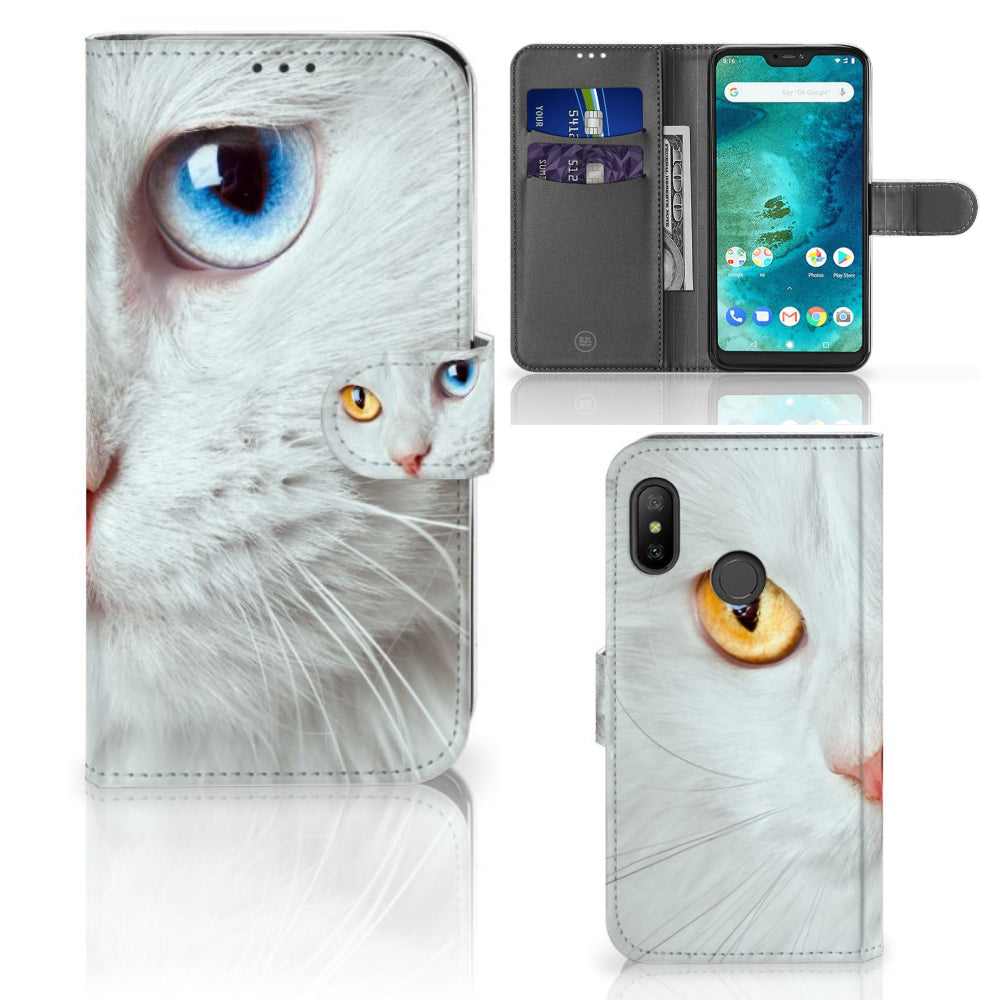 Xiaomi Mi A2 Lite Telefoonhoesje met Pasjes Witte Kat