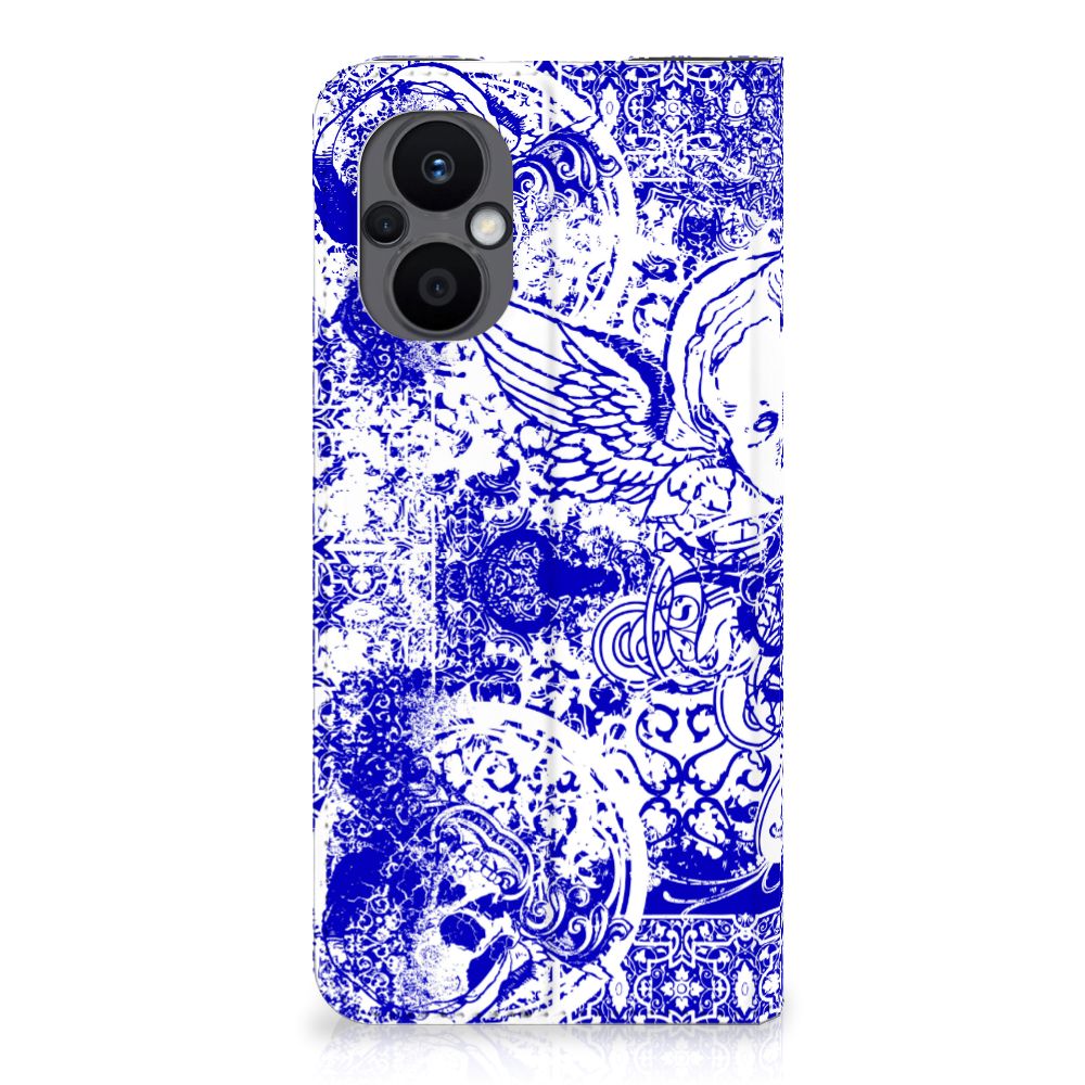 Mobiel BookCase OPPO Reno8 Lite Angel Skull Blauw - B2C Telecom
