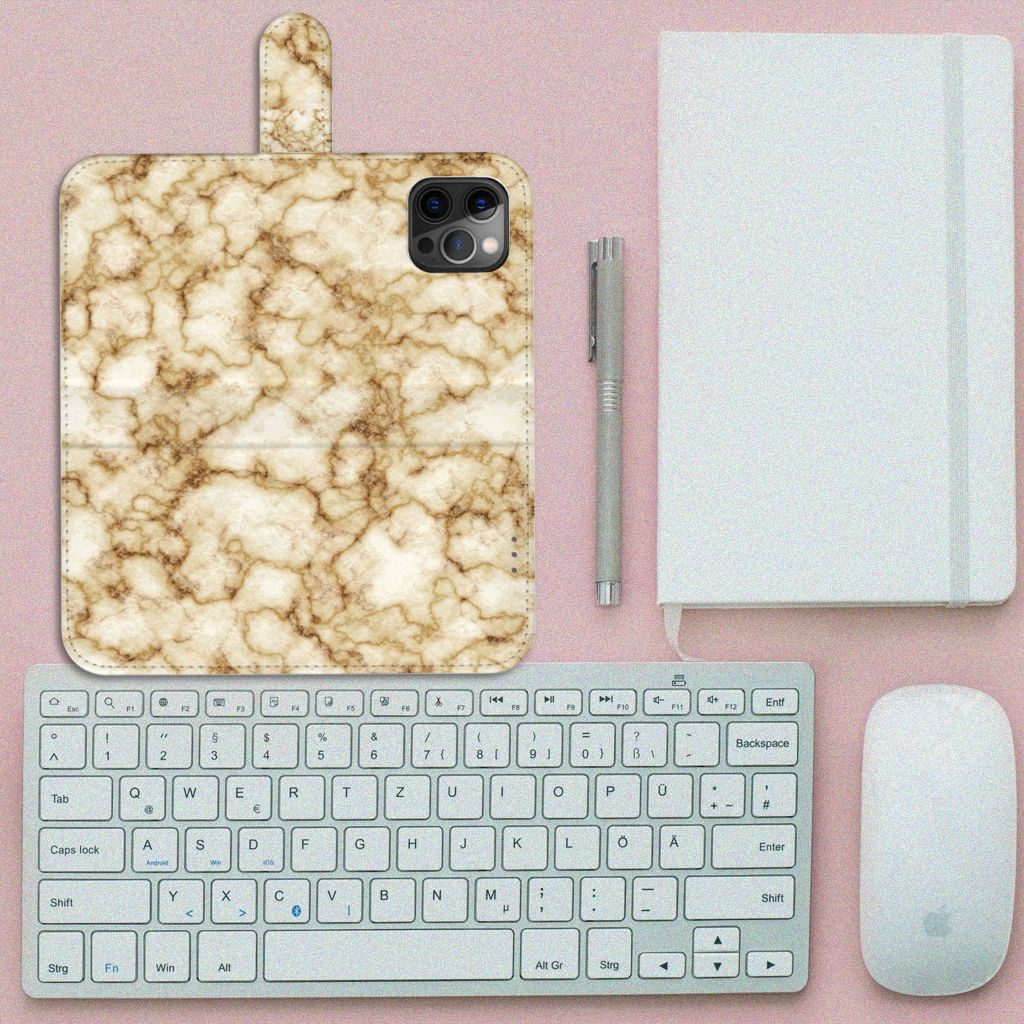 Apple iPhone 12 Pro Max Bookcase Marmer Goud