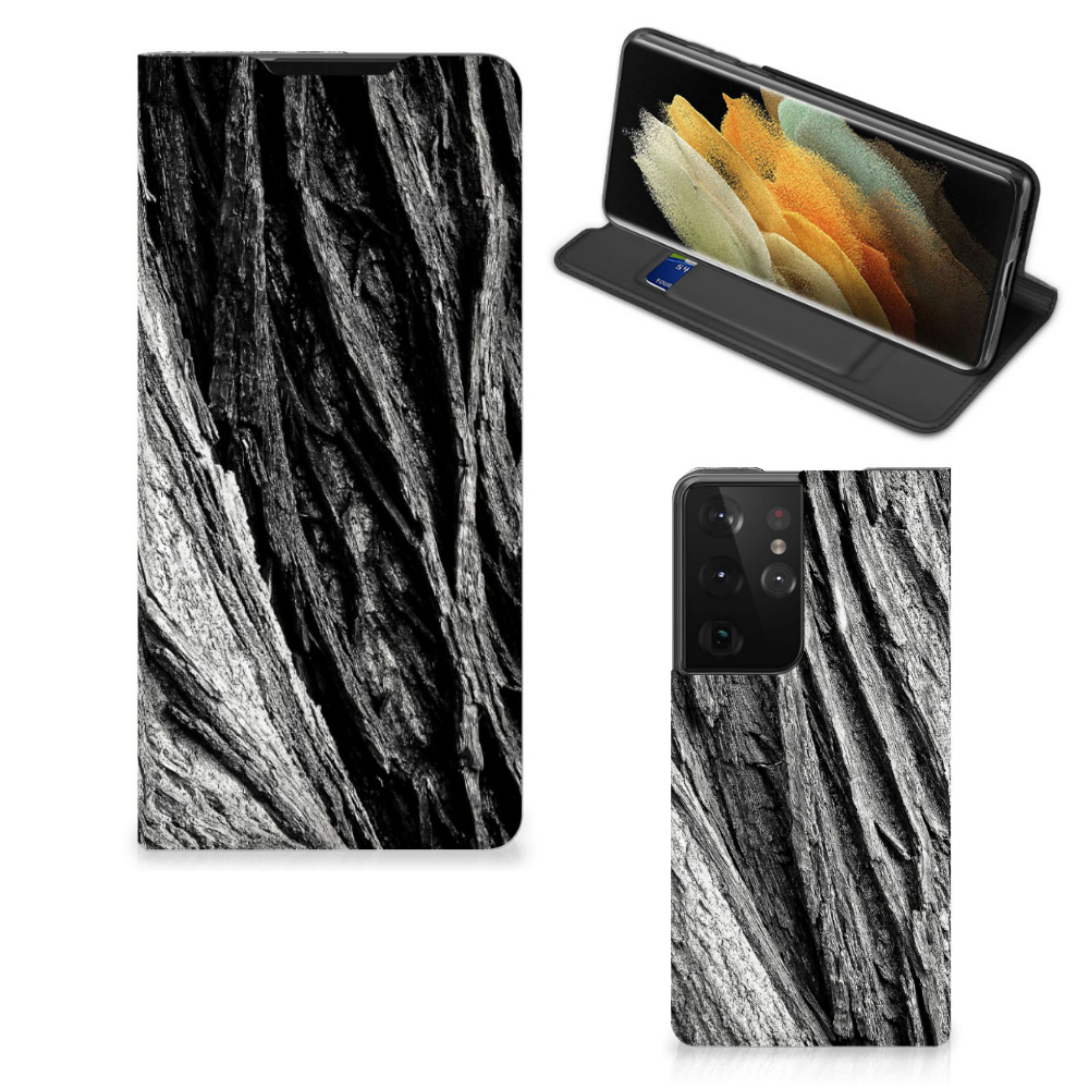Book Wallet Case Samsung Galaxy S21 Ultra Boomschors Grijs - B2C Telecom