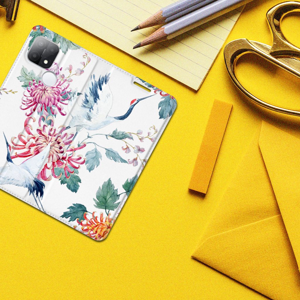 OPPO A15 Hoesje maken Bird Flowers - B2C Telecom