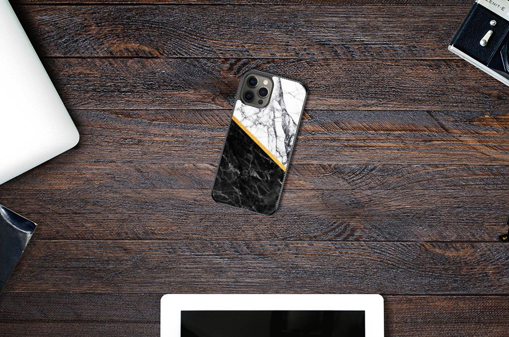 iPhone 12 Pro Max Gripcase Marmer Wit Zwart - Origineel Cadeau Man B2C Telecom