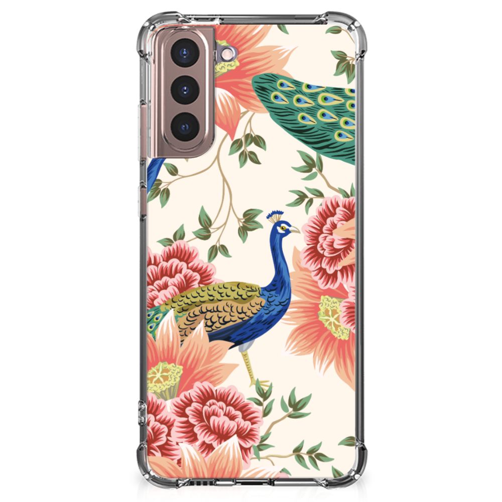 Case Anti-shock voor Samsung Galaxy S21 Plus Pink Peacock B2C Telecom