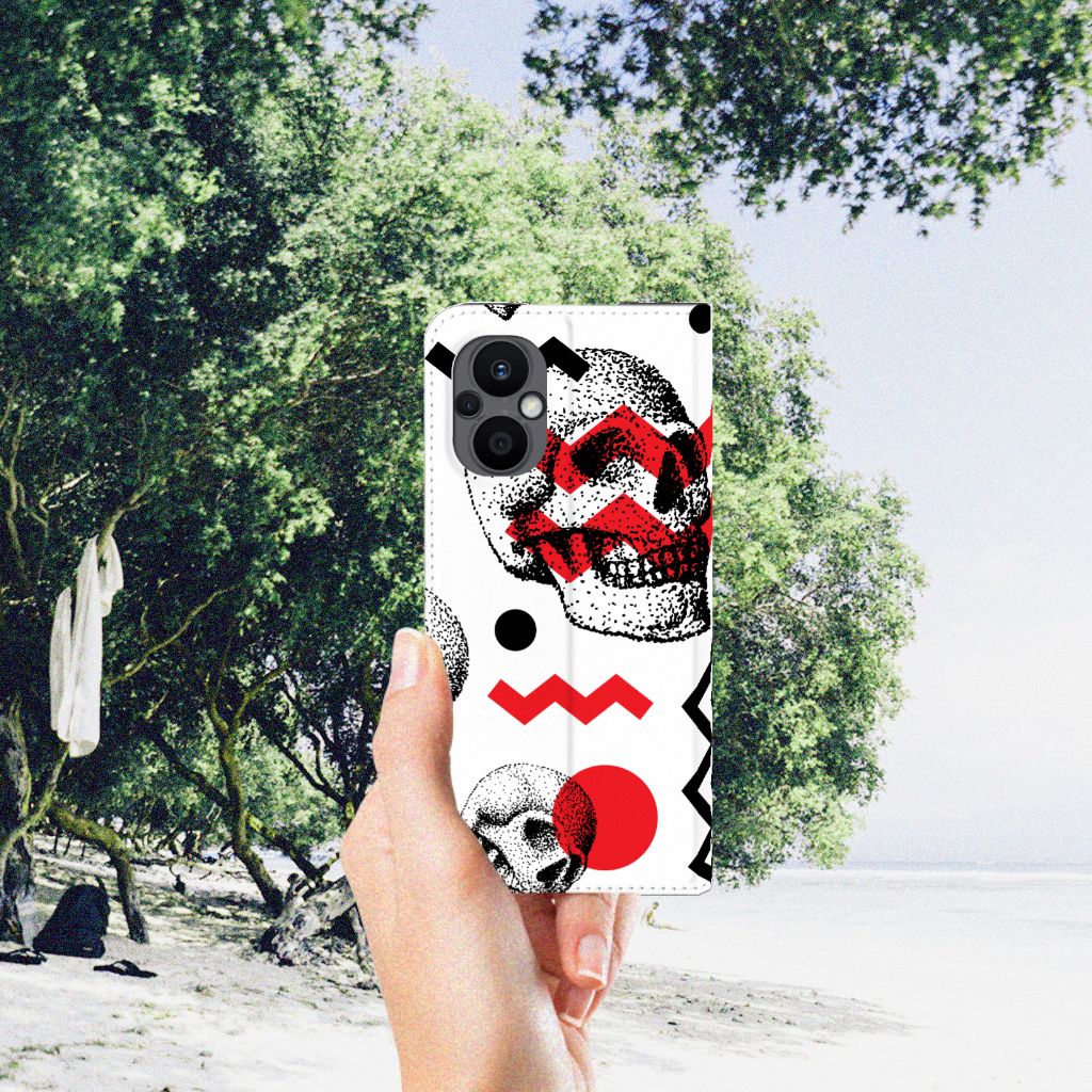 Mobiel BookCase OPPO Reno8 Lite Skull Red - B2C Telecom
