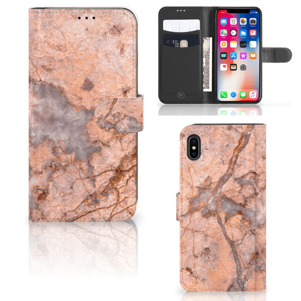 Apple iPhone Xs Max Bookcase Marmer Oranje