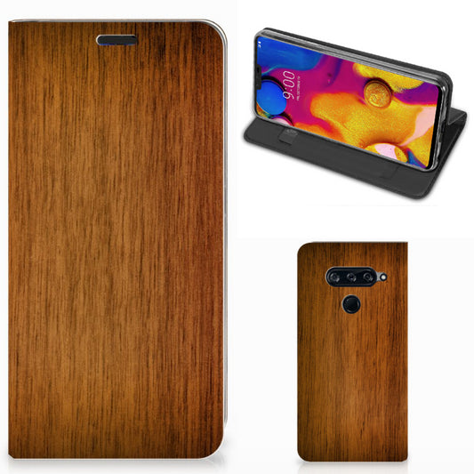 LG V40 Thinq Book Wallet Case Donker Hout