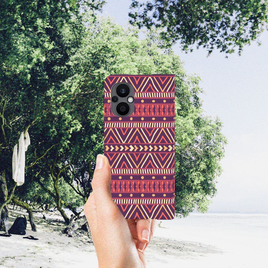 OPPO Reno8 Lite Hoesje met Magneet Aztec Paars - B2C Telecom