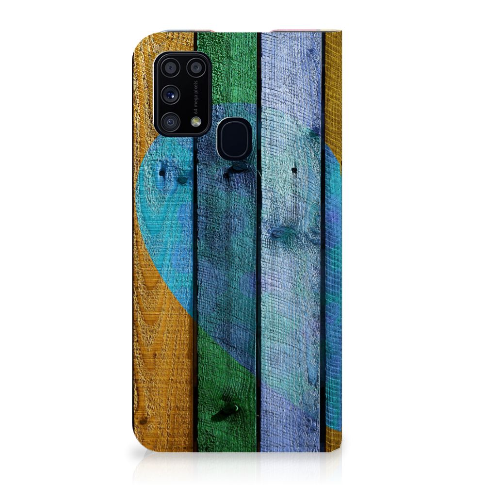 Samsung Galaxy M31 Book Wallet Case Wood Heart - Cadeau voor je Vriend - B2C Telecom