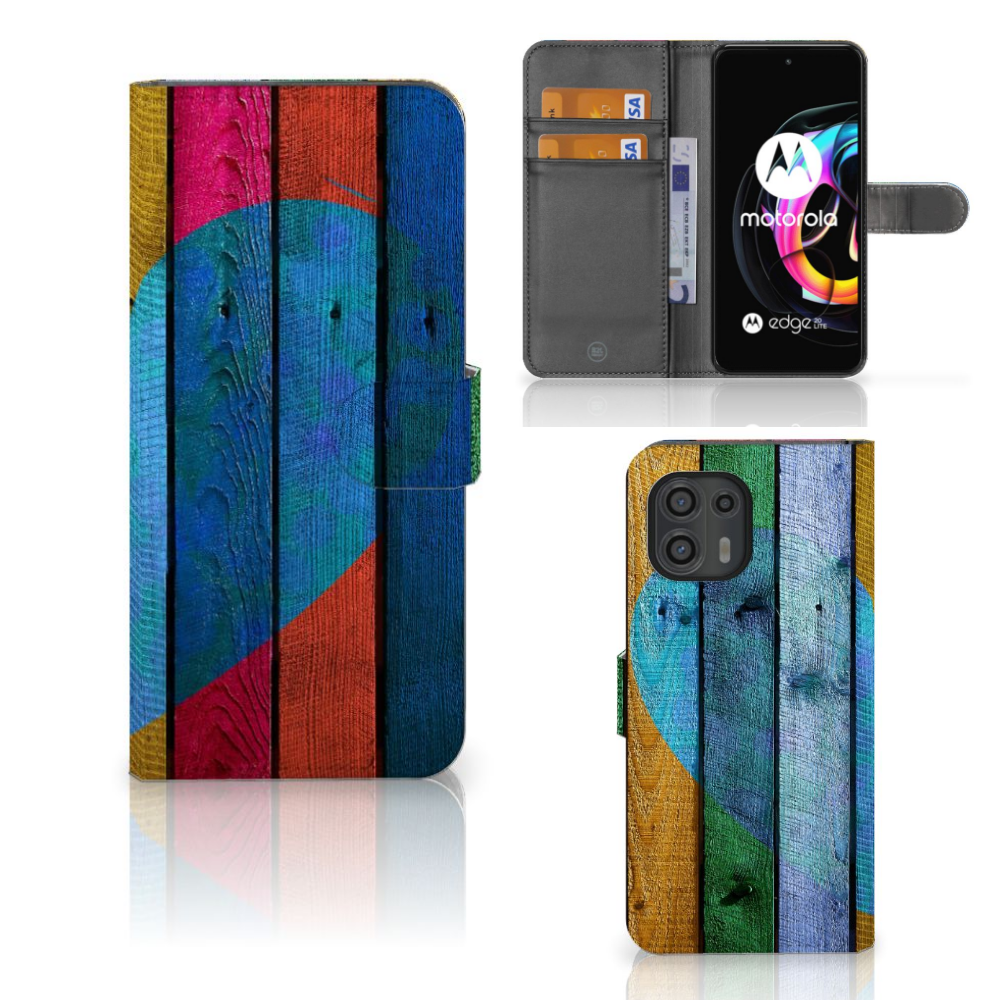 Motorola Edge 20 Lite Book Style Case Wood Heart - Cadeau voor je Vriend