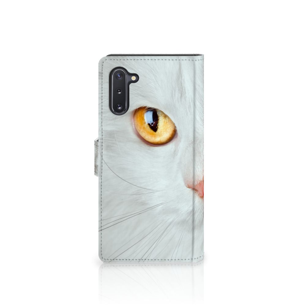 Samsung Galaxy Note 10 Telefoonhoesje met Pasjes Witte Kat
