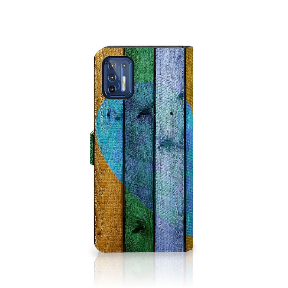 Motorola Moto G9 Plus Book Style Case Wood Heart - Cadeau voor je Vriend