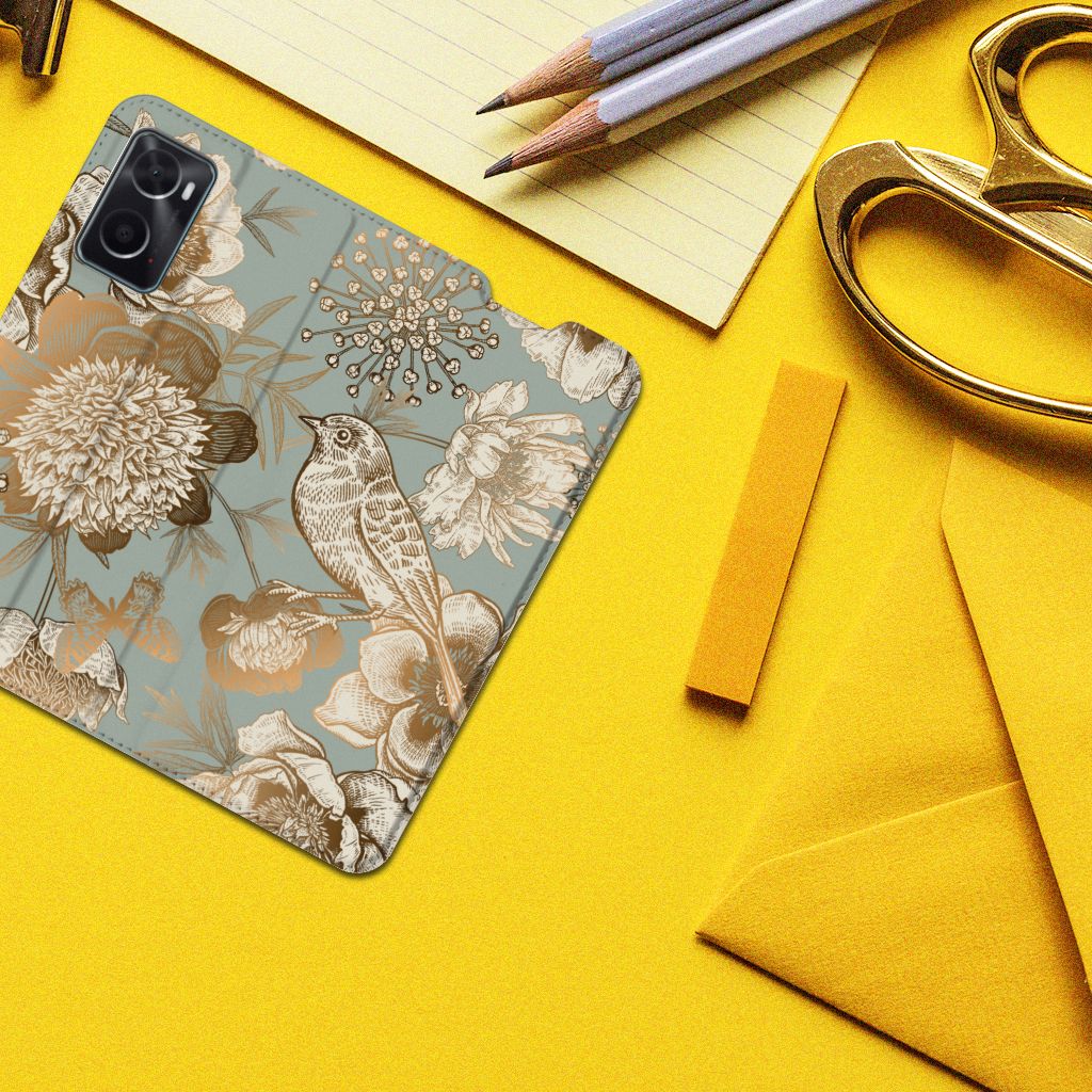 Smart Cover voor OPPO A96 | A76 Vintage Bird Flowers - B2C Telecom