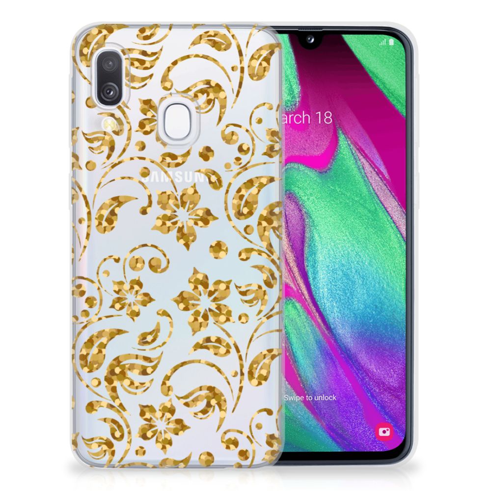 Samsung Galaxy A40 TPU Case Gouden Bloemen