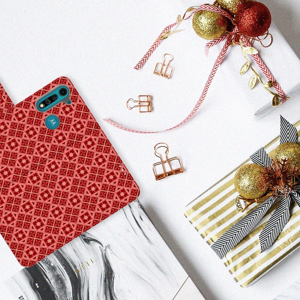 Motorola G8 Power Lite Telefoon Hoesje Batik Rood