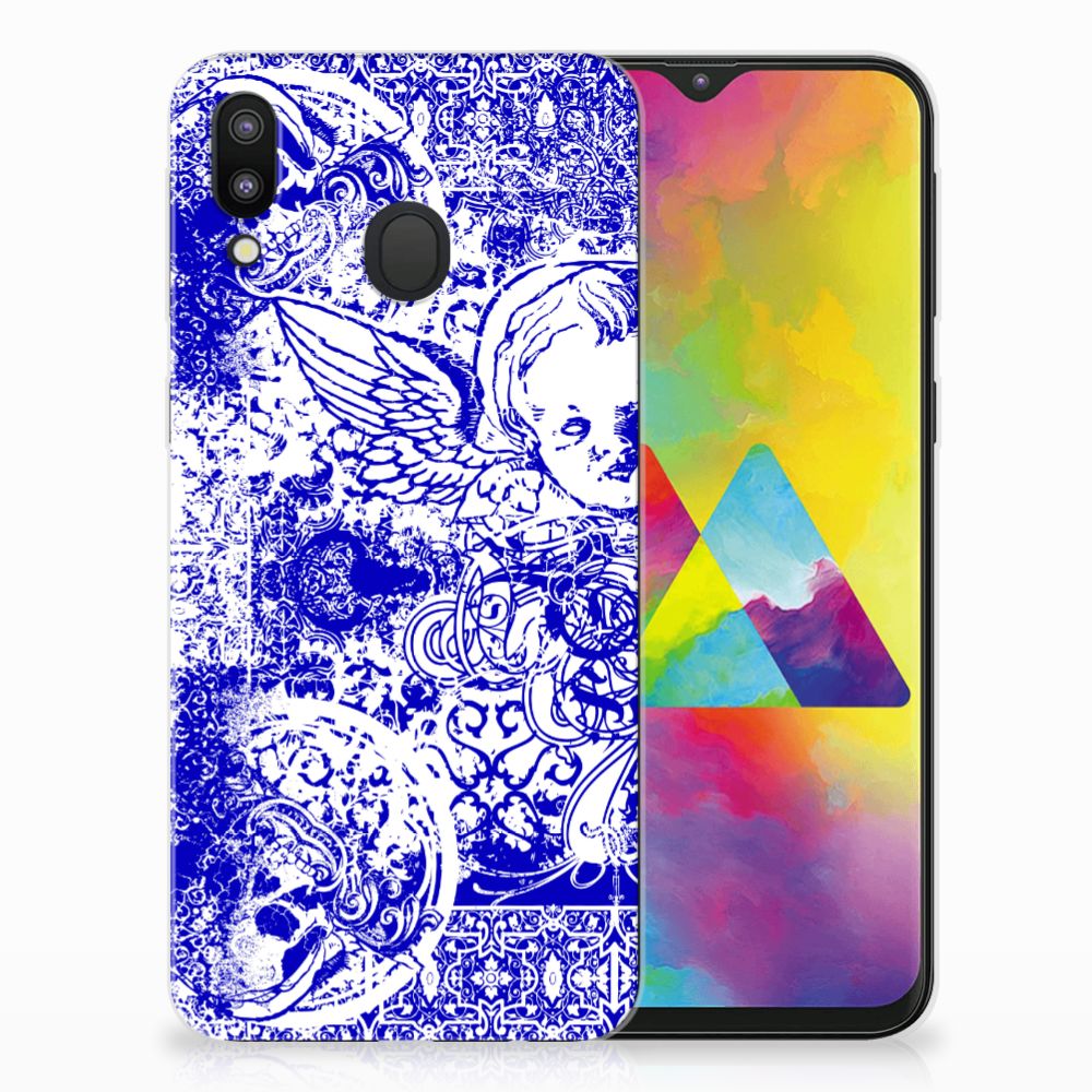 Silicone Back Case Samsung Galaxy M20 (Power) Angel Skull Blauw