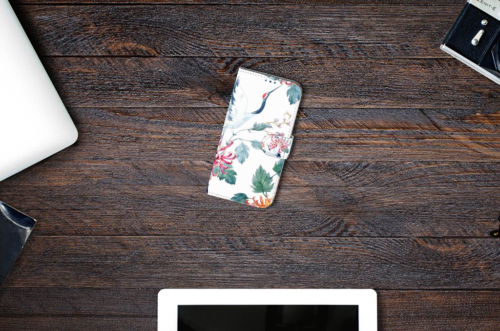 iPhone 14 Pro Telefoonhoesje met Pasjes Bird Flowers