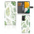 Samsung Galaxy A14 4G Hoesje Leaves met patroon van groene bladeren en ruimte voor pasjes.
