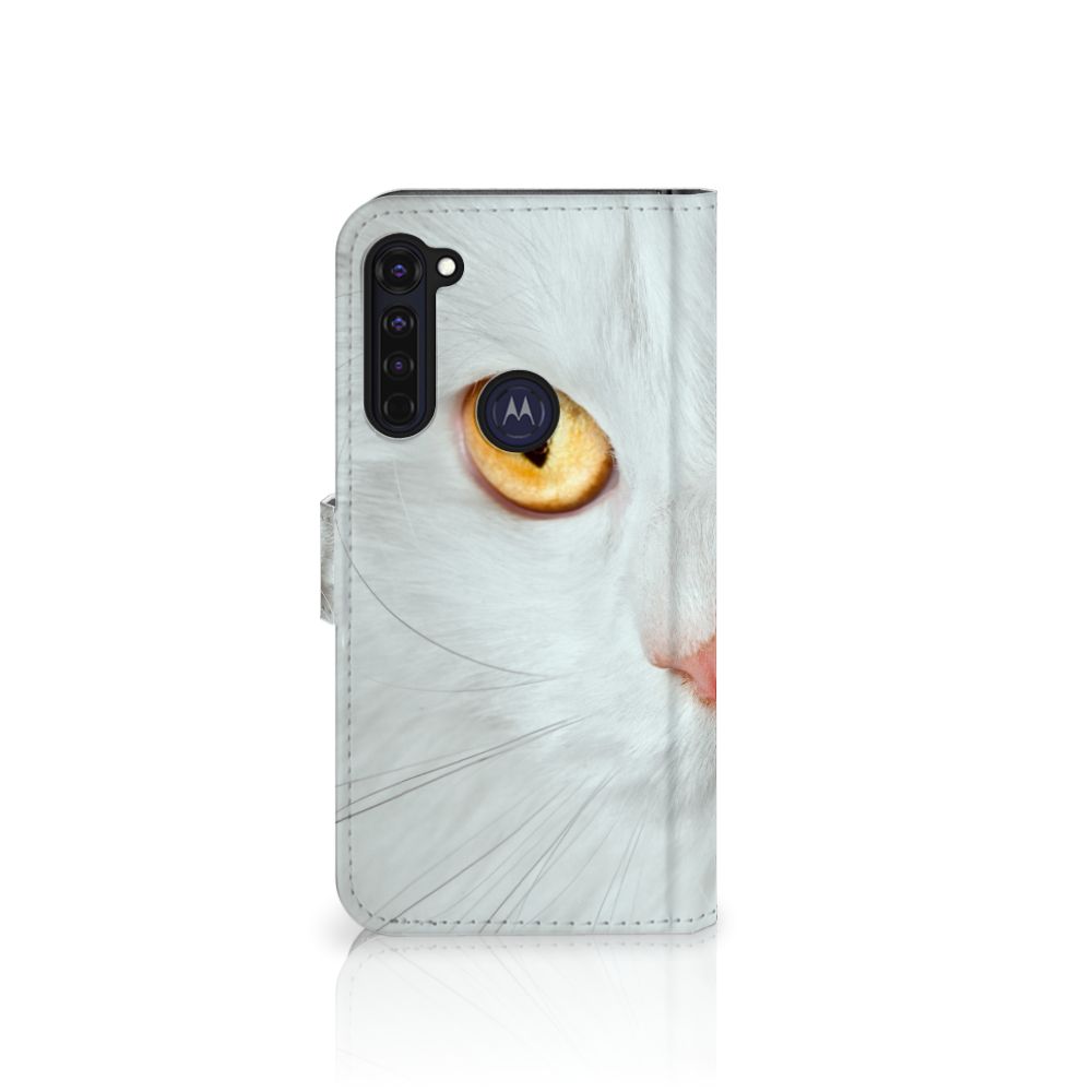 Motorola Moto G Pro Telefoonhoesje met Pasjes Witte Kat