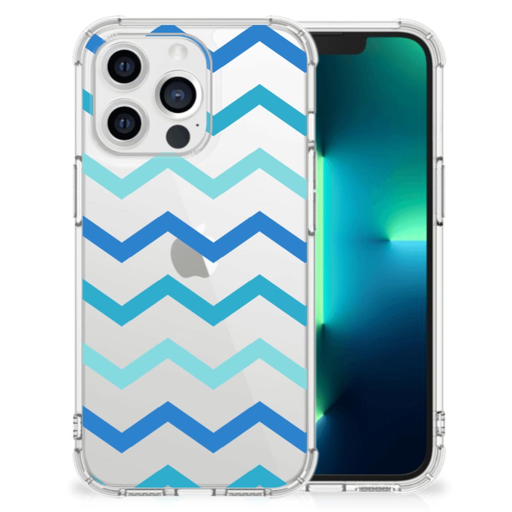 Apple iPhone 13 Pro Doorzichtige Silicone Hoesje Zigzag Blauw B2C Telecom