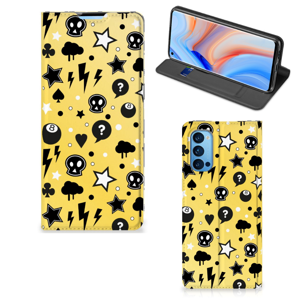 Mobiel BookCase OPPO Reno4 Pro 5G Punk Geel - B2C Telecom