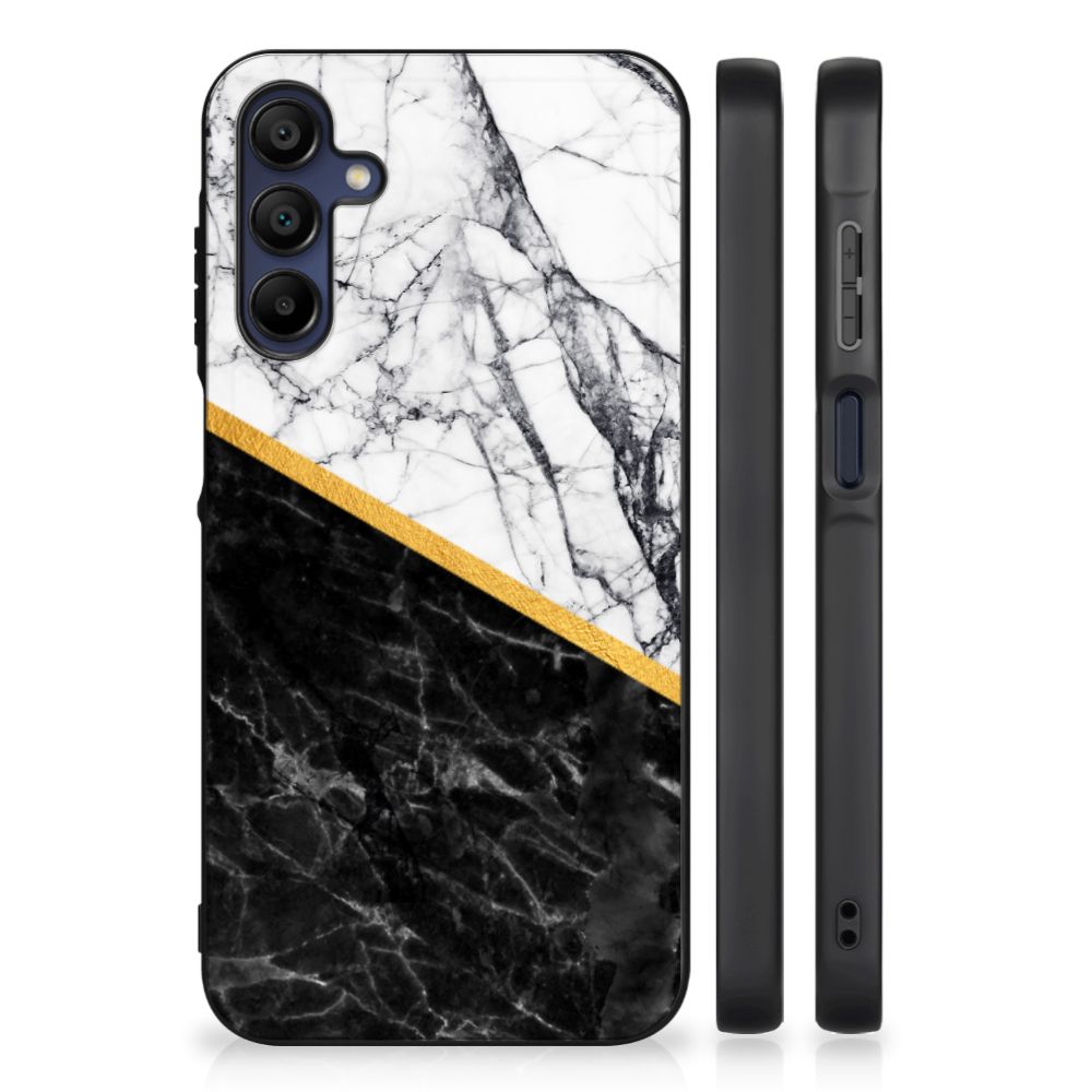 Samsung Galaxy A15 Marmeren Print Telefoonhoesje Marmer Wit Zwart - Origineel Cadeau Man