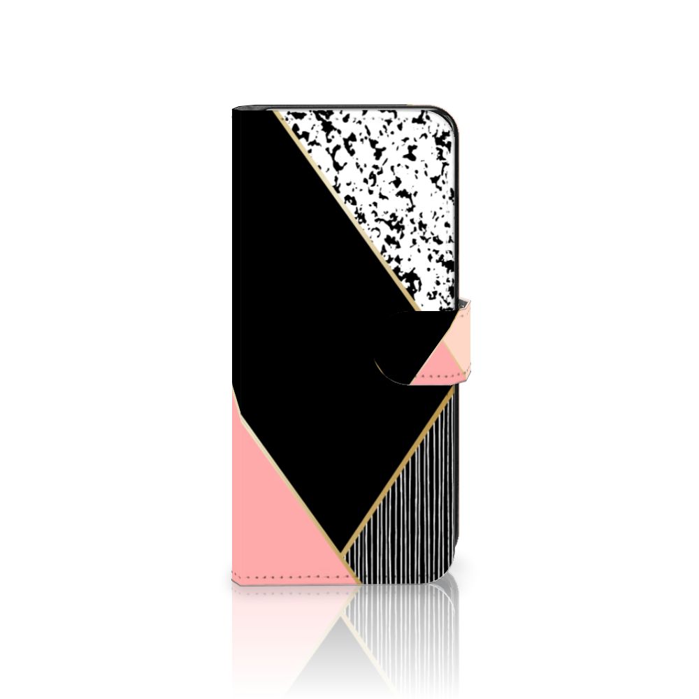 Motorola Moto G72 Book Case Zwart Roze Vormen