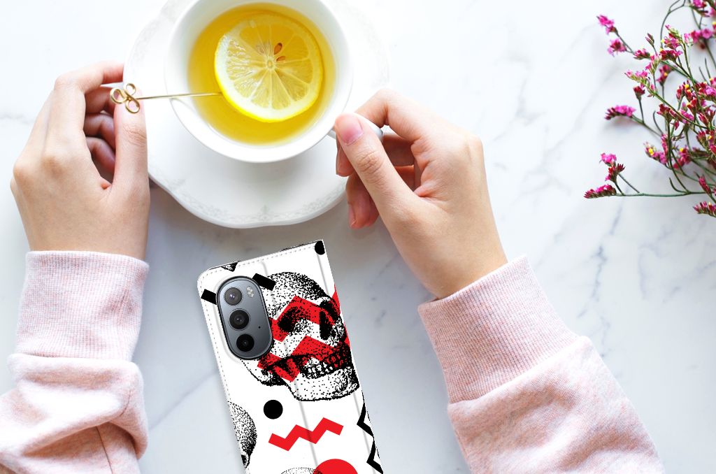 Mobiel BookCase Motorola Edge 30 Pro Skull Red - B2C Telecom