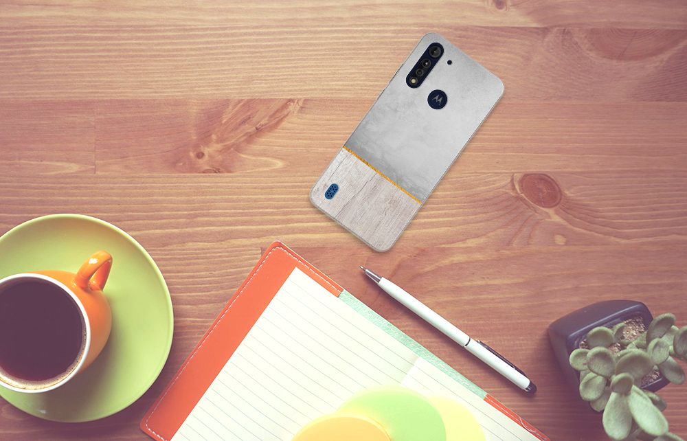 Motorola Moto G8 Power Lite Bumper Hoesje Wood Concrete B2C Telecom