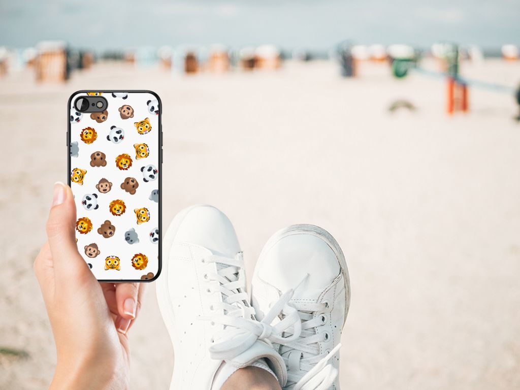 Back Case voor iPhone SE 2022 | SE 2020 | 7/8 Dieren Emojis met schattige dieren bij het strand.