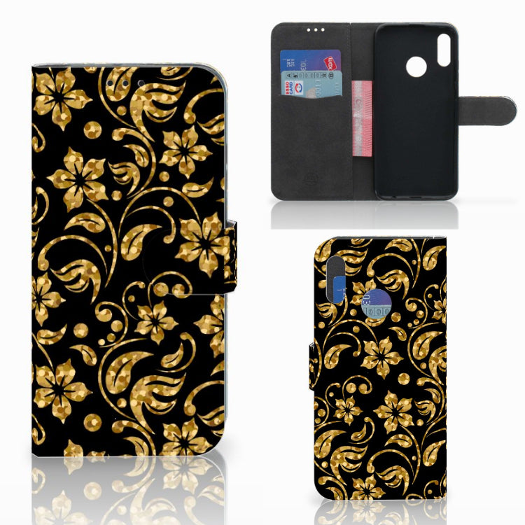 Honor 10 Lite Hoesje Gouden Bloemen