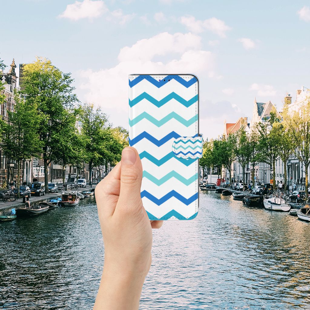 Samsung Galaxy A22 5G Telefoon Hoesje Zigzag Blauw