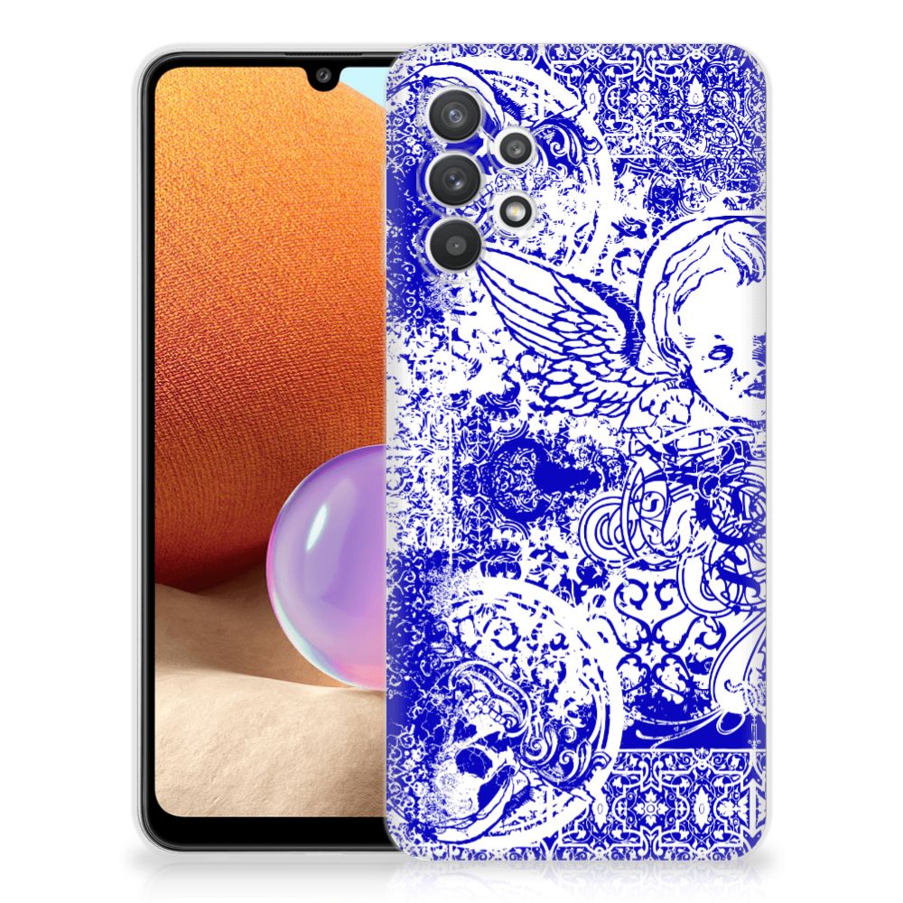 Silicone Back Case Samsung Galaxy A32 4G | A32 5G Enterprise Editie Angel Skull Blauw B2C Telecom