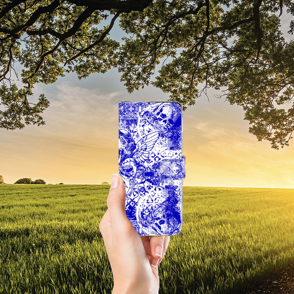 Telefoonhoesje met Naam Samsung Galaxy S20 Plus Angel Skull Blauw