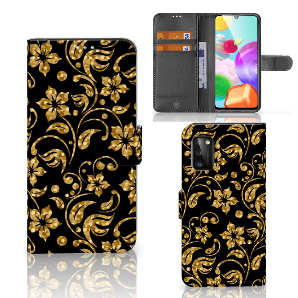 Samsung Galaxy A41 Hoesje Gouden Bloemen