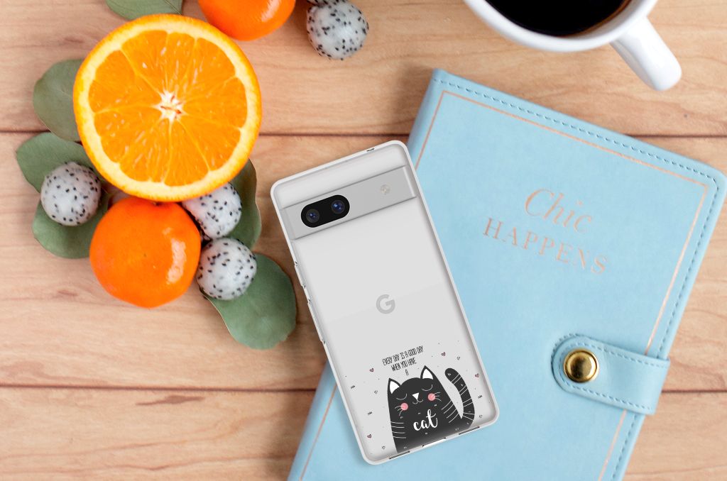 Google Pixel 7A Telefoonhoesje met Naam Cat Good Day