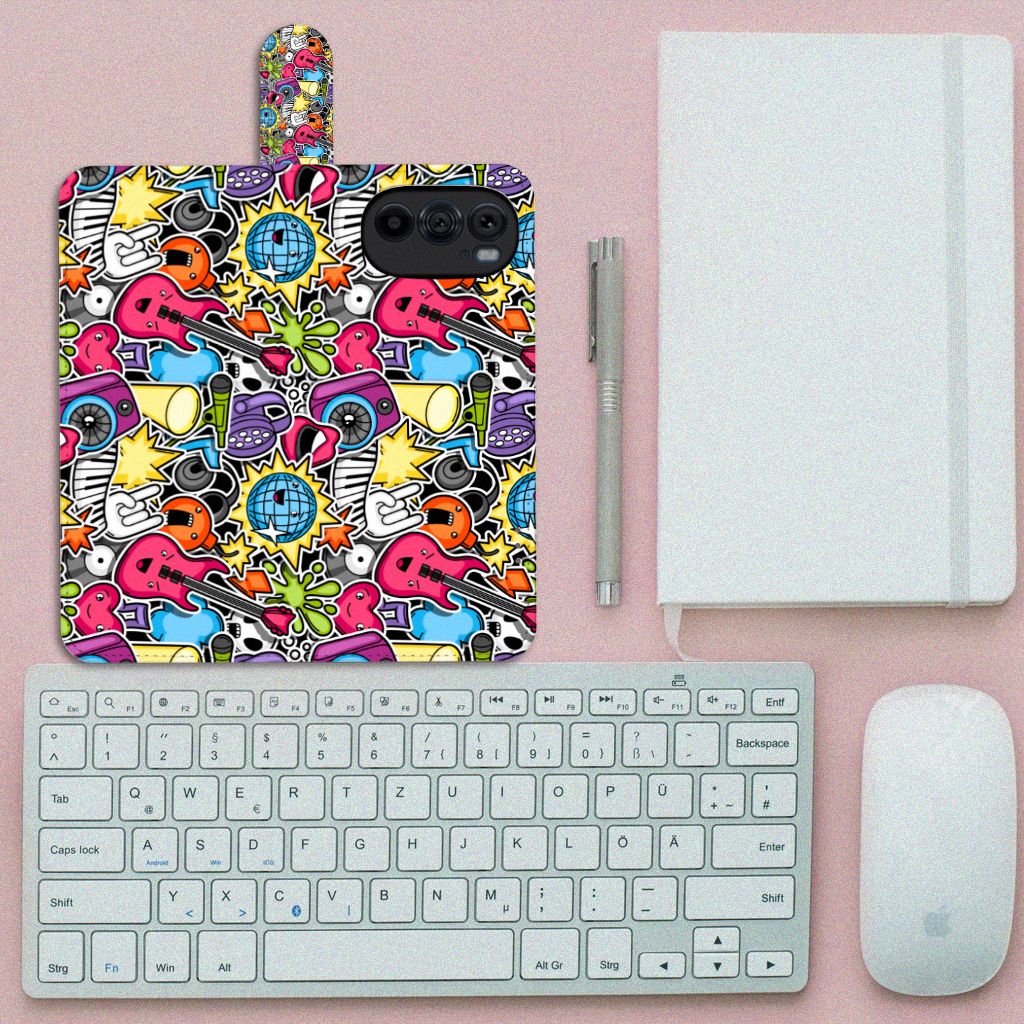 Motorola Edge 30 Pro Wallet Case met Pasjes Punk Rock