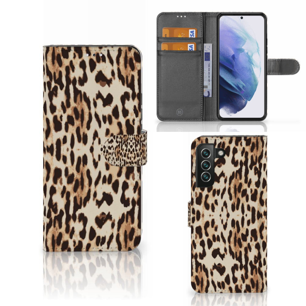 Samsung Galaxy S22 Plus Telefoonhoesje met Pasjes Leopard