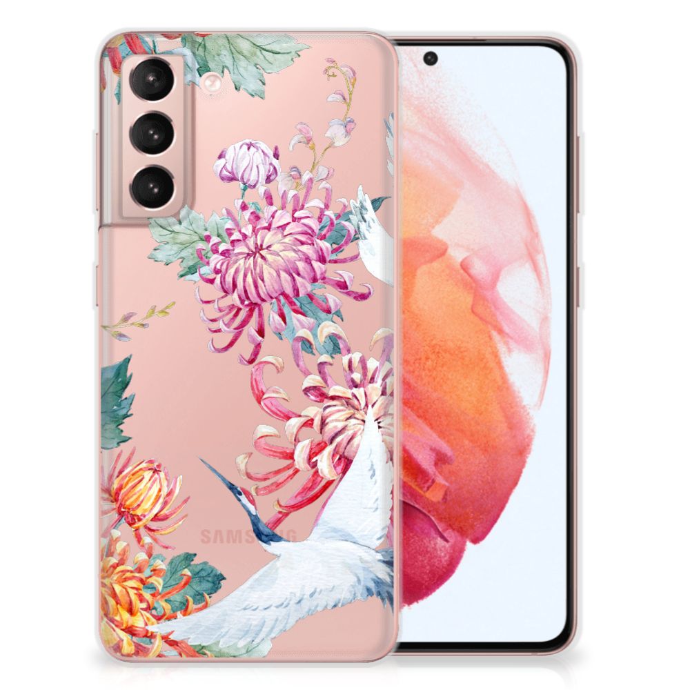 Samsung Galaxy S21 TPU Hoesje Bird Flowers