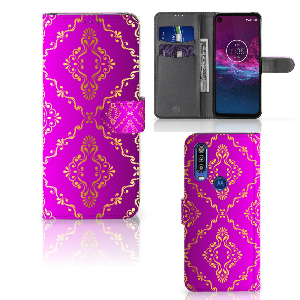 Wallet Case Motorola One Action Barok Roze