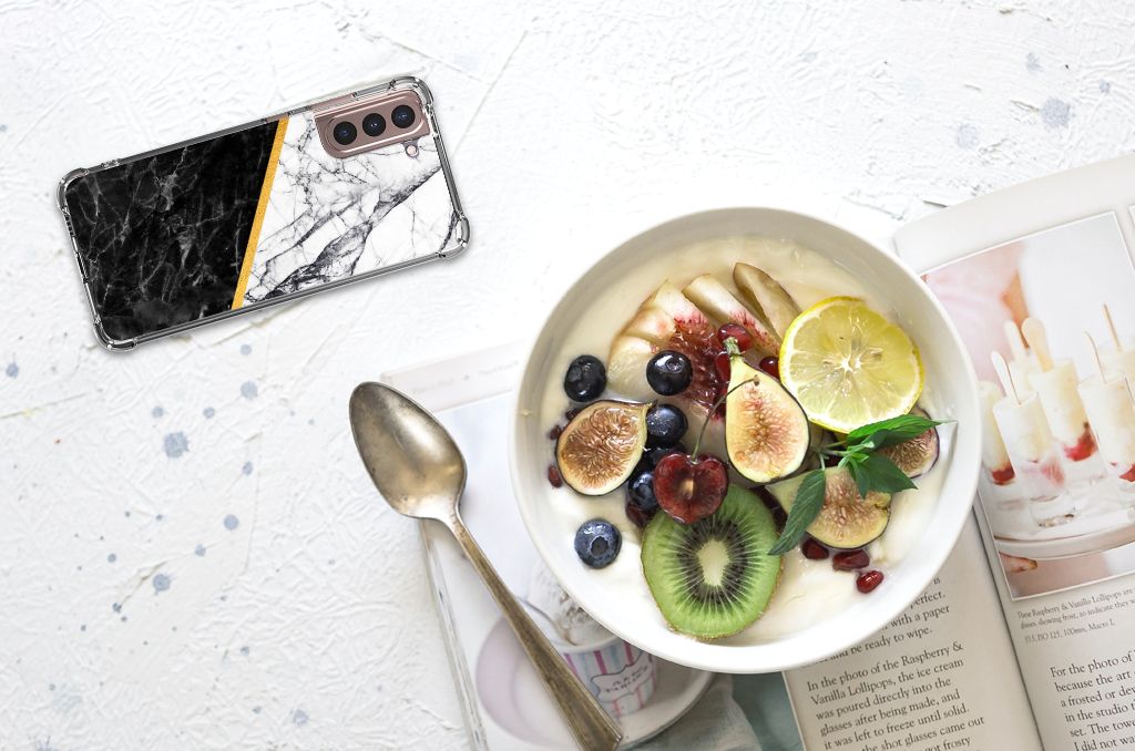 Samsung Galaxy S21 Plus Anti-Shock Hoesje Marmer Wit Zwart - Origineel Cadeau Man B2C Telecom