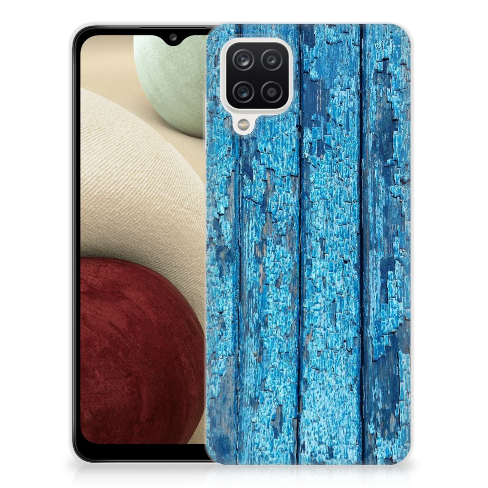 Samsung Galaxy A12 Bumper Hoesje Wood Blue